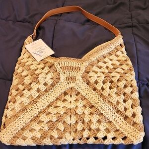 Handcrafted Beige and Brown Woven Tote Bag